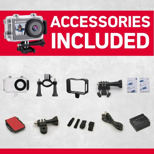 AgfaPhoto Realimove AC7000BK akciókamera, 2,7K, 120°, wifi, 30m-ig vízálló tok, dupla kijelző