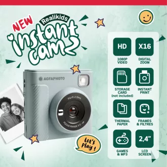   AgfaPhoto Realikids instant cam 2, hőpapíros gyerek fényképezőgép, 4csomag papír, zöld