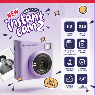   AgfaPhoto Realikids instant cam 2, hőpapíros gyerek fényképezőgép, 4csomag papír, lila