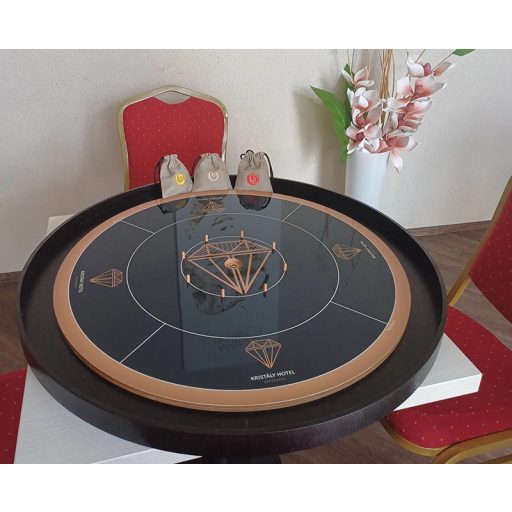 Crokinole Exklúzív prémium fa társasjáték egyedi design-nal, Bronze/Alap készlet, Dió
