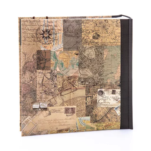 Kenro Kusso Travel Lagguage Tag fotóalbum, memo, 200db 10x15, ablakos borító, térkép minta, barna