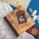 Kenro Kusso Travel Lagguage Tag fotóalbum, memo, 200db 10x15, ablakos borító, térkép minta, barna