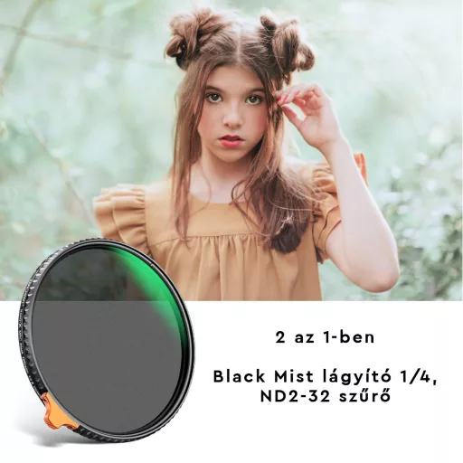 K&F Concept 62mm Multifunkcionális Black Mist lágyító 1/4, ND2-32 szűrő