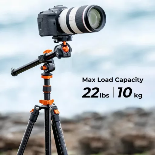 K&F Concept KF-09-087V6 K234A7+BH-28L állvány + monopod, elforgatható középoszloppal, fekete-narancs