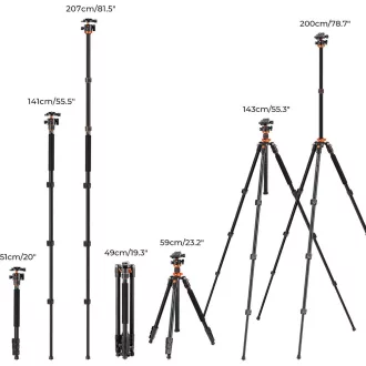   K&F Concept KF-09-087V6 K234A7+BH-28L állvány + monopod, elforgatható középoszloppal, fekete-narancs
