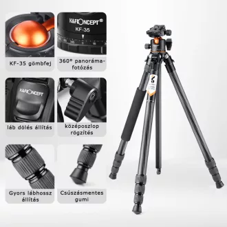  K&F Concept A254C4+BH-35L karbon állvány + monopod, fekete-narancs