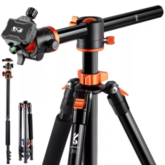   K&F Concept T255A3 + BH-28L állvány + monopod, elforgatható középoszloppal, fekete-narancssárga