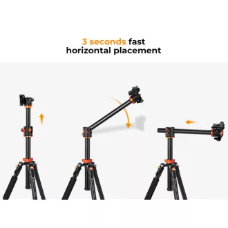   K&F Concept T255A3 + BH-28L állvány + monopod, elforgatható középoszloppal, fekete-narancssárga