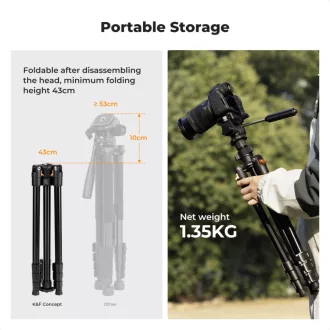   K&F Concept O234A0+BV01 állvány, 196cm magasság, 4kg teherbírás, telefonadapter