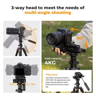   K&F Concept O234A0+BV01 állvány, 196cm magasság, 4kg teherbírás, telefonadapter