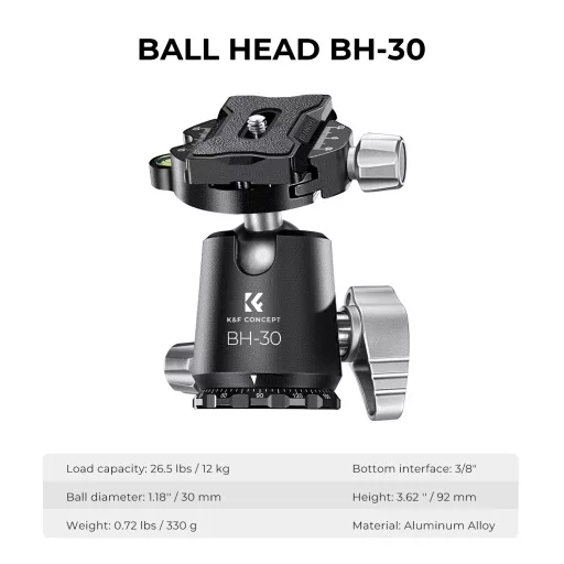K&F Concept X254C4+BH-30 karbon állvány + monopod, 172cm magasság, 12kg teherbírás
