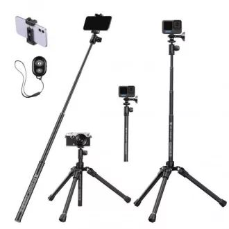   K&F Concept E224A3+BH-18 állvány, 170cm magasság, 4kg teherbírás, selfie bot, bluetooth kioldó