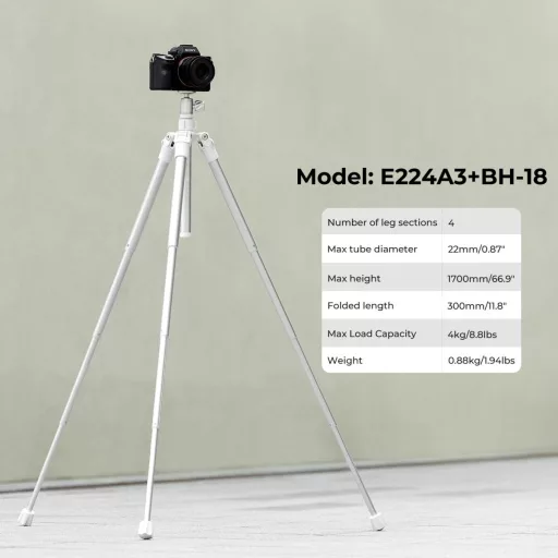 K&F Concept E224A3+BH-18 állvány, selfie bot, GoPro adapter, telefon adapter, bluetooth kioldó