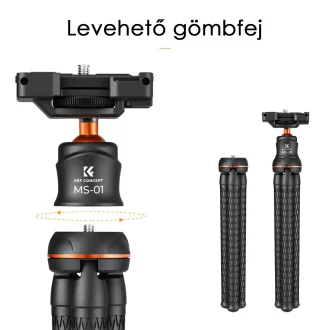   K&F Concept MS-01 hajlítható lábú állvány, gömbfejjel, bluetooth kioldóval