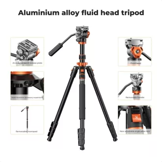   K&F Concept K234A7 állvány + FH-03 fluid videó állványfej