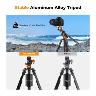   K&F Concept T254A7 + FH-03 videó állvány + monopod, elforgatható középoszloppal, fekete-narancssárga