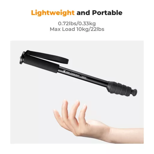 K&F Concept monopod, 160cm, aluminium, 1/4" és 3/8" csatlakozás csuklópánt, fekete