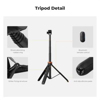   K&F Concept MS-24 állvány, 175cm, selfie bot, GoPro adapter, telefon adapter, bluetooth kioldó