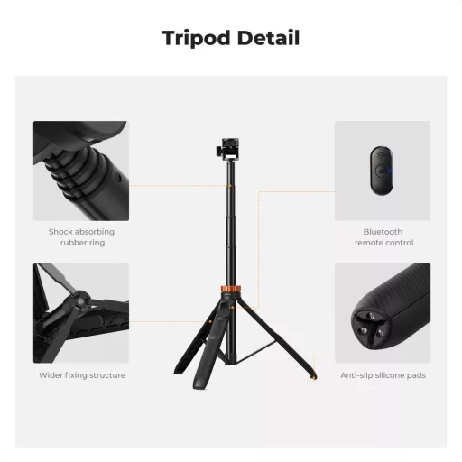 K&F Concept MS-24 állvány, 175cm, selfie bot, GoPro adapter, telefon adapter, bluetooth kioldó