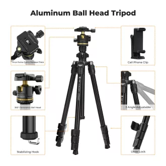   K&F Concept K234A0 állvány BH-28L gömbfej, 163cm magasság, 8kg teherbírás, telefontartóval