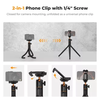   K&F Concept MS-29 hajlítható lábú állvány, selfie bot, GoPro és telefon adapter, bluetooth kioldó