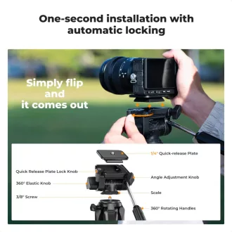   K&F Concept S254A3 + BV0 videó állvány, telefon adapter, bluetooth kioldó