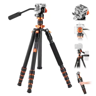   K&F Concept O255C4+FH-03 karbon videó állvány, 170cm magasság, 5kg teherbírás