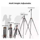 K&F Concept O255C4+FH-03 karbon videó állvány, 170cm magasság, 5kg teherbírás