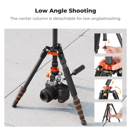 K&F Concept O255C4+FH-03 karbon videó állvány, 170cm magasság, 5kg teherbírás