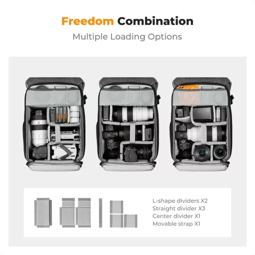 K&F Concept Beta Backpack Urban Wander 20L, fotós hátizsák, szürke barna