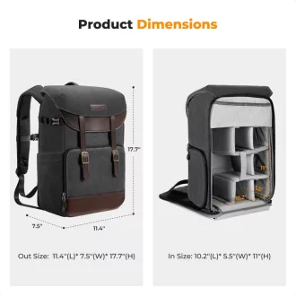   K&F Concept Beta Backpack Urban Wander 20L, fotós hátizsák, szürke barna