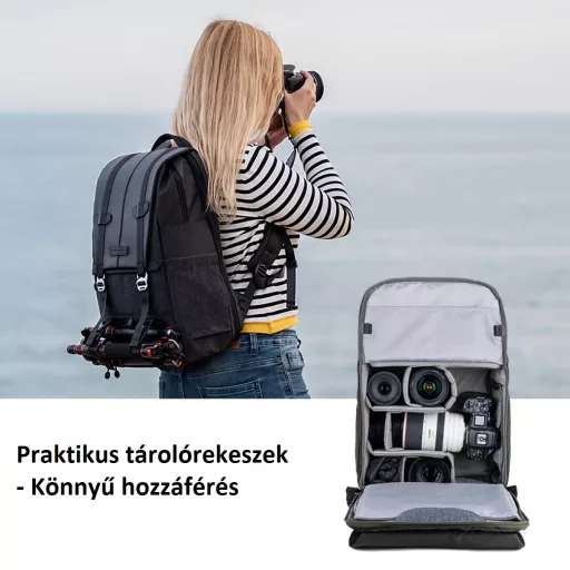 K&F Concept Beta Backpack 20 literes, fotós hátizsák, fekete-szürke színben
