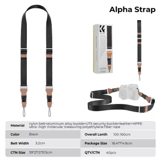   K&F Concept lapos nyakpánt gyorskioldó csattal, 3,2cm x 100-160cm, fekete