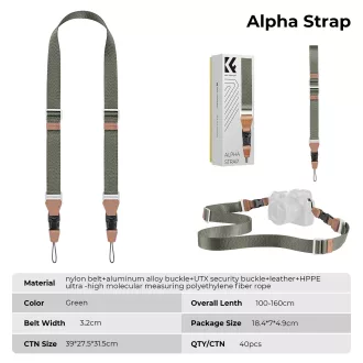   K&F Concept lapos nyakpánt gyorskioldó csattal, 3,2cm x 100-160cm, zöld