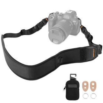   K&F Concept lapos neoprén nyakpánt gyorskioldó csattal, 6 x 109-133cm, akkumulátor tartóval, fekete