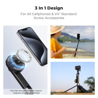   K&F Concept 1,8m állvány, selfie bot, gömbfejjel, GoPro adapter, telefon adapter, bluetooth kioldó