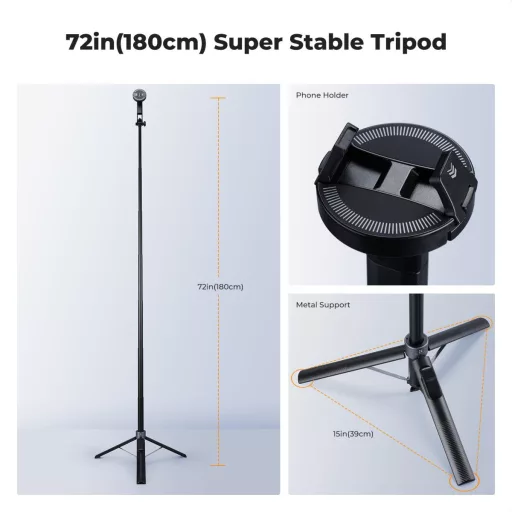 K&F Concept 1,8m állvány, selfie bot, gömbfejjel, GoPro adapter, telefon adapter, bluetooth kioldó
