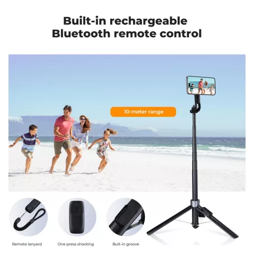 K&F Concept 1,8m állvány, selfie bot, gömbfejjel, GoPro adapter, telefon adapter, bluetooth kioldó