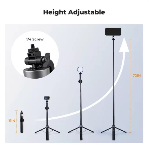K&F Concept 1,8m állvány, selfie bot, gömbfejjel, GoPro adapter, telefon adapter, bluetooth kioldó