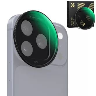   K&F Concept CPL Snap-on szűrő, HD bevonat, vízálló, karcálló, fekete,  iPhone 17 Pro/Max