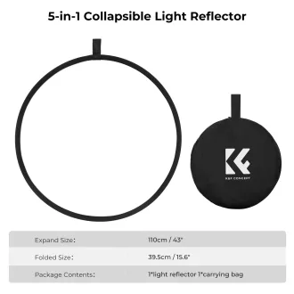   K&F Concept 5in1 derítőlap, reflektor, 56cm (fehér, fekete, arany, ezüst, transparens) + hordtáska