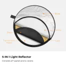 K&F Concept 5in1 derítőlap, reflektor, 110cm (fehér, fekete, arany, ezüst, transparens) + hordtáska