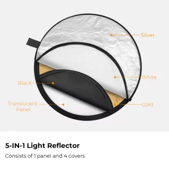   K&F Concept 5in1 derítőlap, reflektor, 110cm (fehér, fekete, arany, ezüst, transparens) + hordtáska