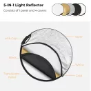 K&F Concept 5in1 derítőlap, reflektor fogantyúval 60cm (feh, fek, arany, ezüst, transp) + hordtáska
