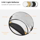 K&F Concept 5in1 derítőlap, reflektor fogantyúval 110cm (feh, fek, arany, ezüst, transp) + hordtáska