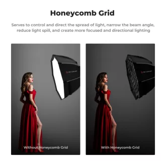   K&F Concept 65cm átmérőjű, octagonal softbox, gyorscsatlakozás, méhsejt rács, Bowens csatlakozás