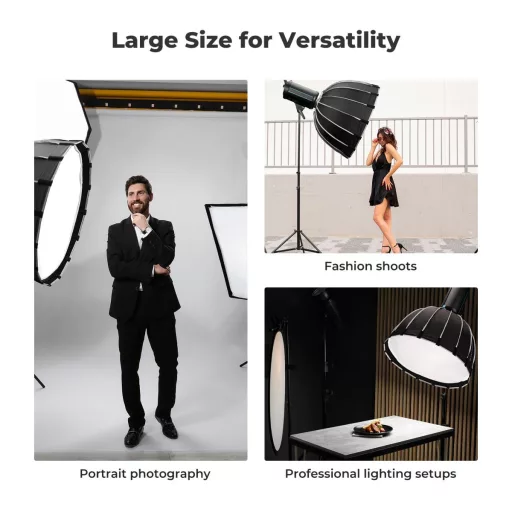 K&F Concept 120cm átmérőjű, parabolic softbox, gyorscsatlakozás, méhsejt rács, Bowens csatlakozás