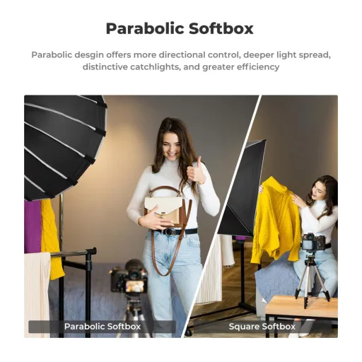 K&F Concept 120cm átmérőjű, parabolic softbox, gyorscsatlakozás, méhsejt rács, Bowens csatlakozás