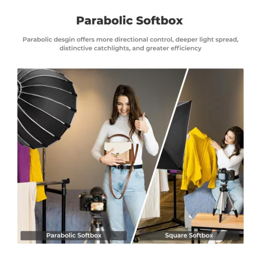 K&F Concept 60cm átmérőjű, parabolic softbox, gyorscsatlakozás, méhsejt rács, Bowens csatlakozás