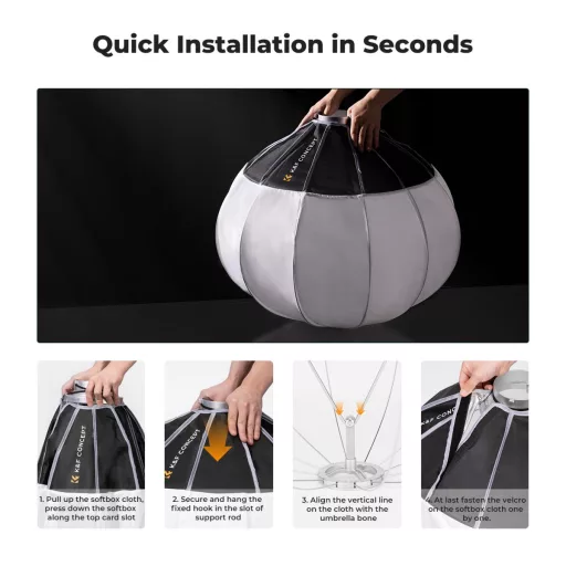 K&F Concept 65cm-es nyitható gömb softbox, lantern, Bowens csatlakozás, hordtáskával